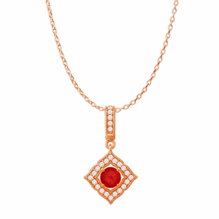 Ruby Cubic Zirconia Square Halo Pendant In 14k Rose Gold Vermeil