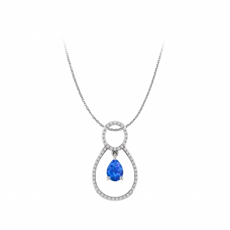 Sapphire Cubic Zirconia Accented Pear Shape Pendant In 925 Sterling Silver
