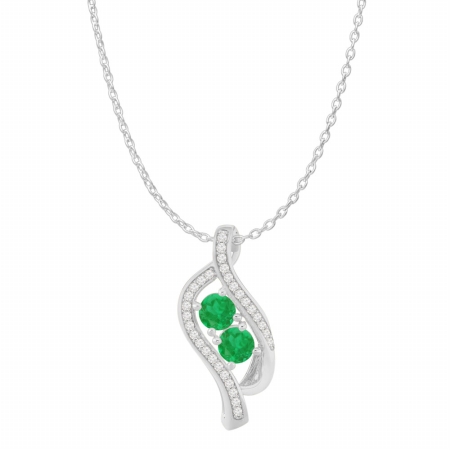 Two Stone Emerald Cubic Zirconia Accented Pendant In 925 Sterling Silver