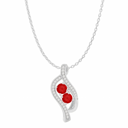 Two Stone Ruby Cubic Zirconia Accented Pendant In 925 Sterling Silver