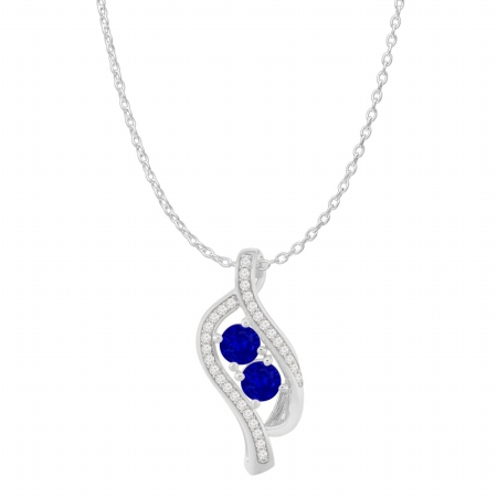 Two Stone Sapphire Cubic Zirconia Accented Pendant In 925 Sterling Silver