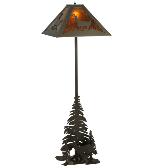 137587 72 In. Lone Deer 2 Light Floor Lamp, Timeless Bronze & Amber Mica