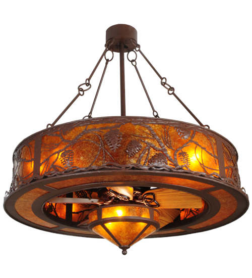 138409 44 In. Whispering Pines With Fan Light Chandel-air Ceiling Fixture, Cafe Noir & Amber Mica
