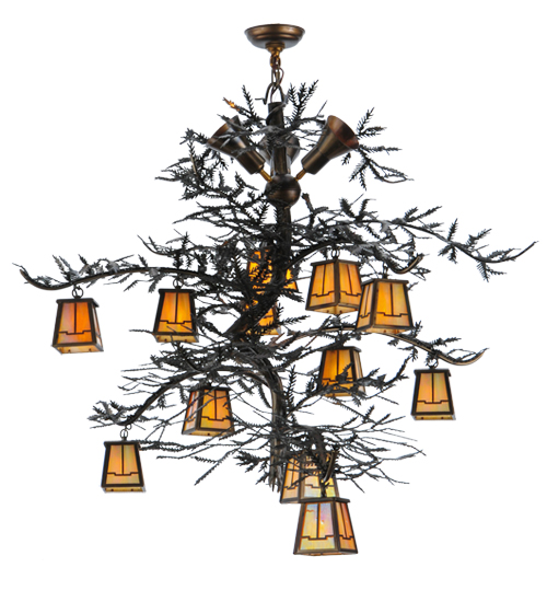 142768 52 In. Pine Branch Valley View 12 Light With Uplights Chandelier, Burnished A-c & Bai