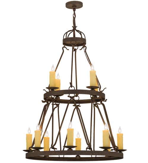 163692 36 In. Lakeshore 12 Light Two Tier Chandelier, Gilded Tobacco