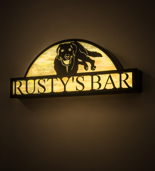 Meyda 174058 30 in. Personalized Rustys Bar LED Sign Timeless Bronze & Bai Meyda 174058 30 in. Personalized Rustys Bar LED Sign Timeless Bronze & Bai
