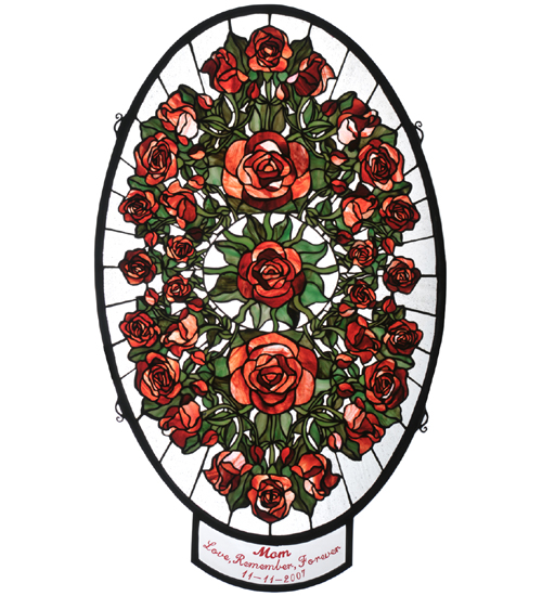 107652 Personalized Oval Rose Garden Stained Glass Window - 22.5 X 38 In.