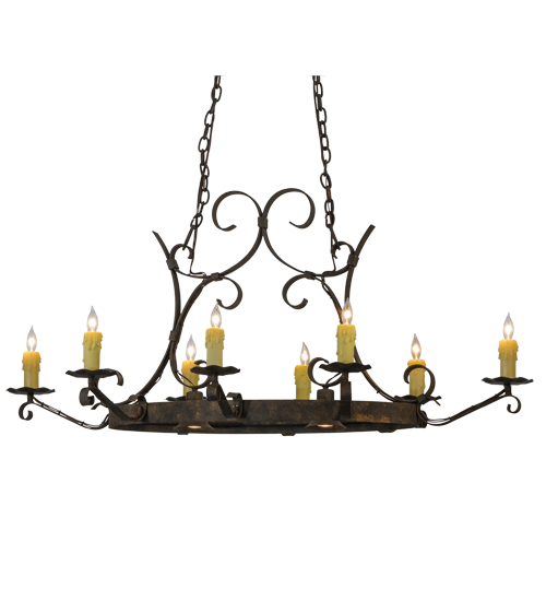 115887 52 In. Handforged Oval 8 Light With Downlights Chandelier, Antiquity