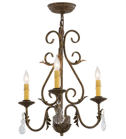 115925 18 In. French Elegance 3 Light With Crystals Chandelier, Pompeii Gold