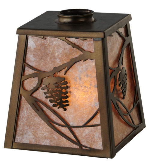 116293 5 In. Square Whispering Pines Shade, Antique Copper & Silver Mica