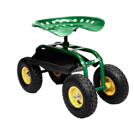Cb16579 Green Garden Cart Rolling Work Seat With Heavy Duty Tool Tray Gardening Planting