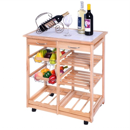 OnlineGymShop CB16438 Kitchen Trolley Cart Dining Storage Drawers Rolling Wood Stand OnlineGymShop CB16438 Kitchen Trolley Cart Dining Storage Drawers Rolling Wood Stand