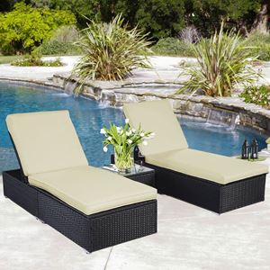 Cb16252 Outdoor Chaise Lounge Chair Patio Furniture Set Wicker Rattan, Black - 3 Piece
