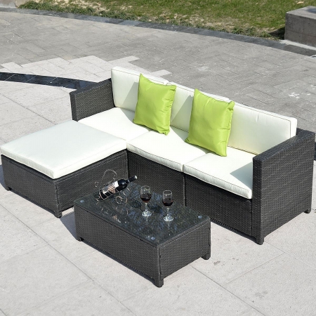 Cb16382 Outdoor Furniture Set Pe Wicker Rattan Sectional Patio, Brown & Gray - 5 Piece