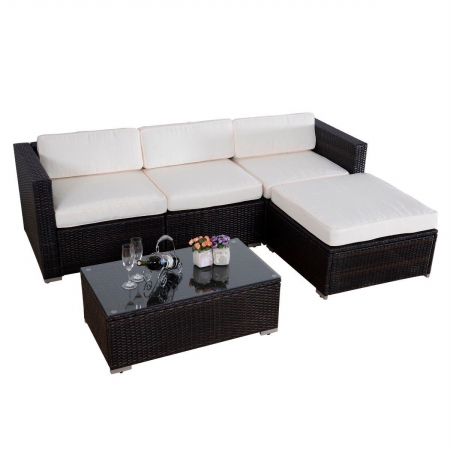 Cb15352 Outdoor Patio Pe Wicker Rattan Sofa Patio Sectional Furniture Set Deck Couch, Brown - 5 Piece