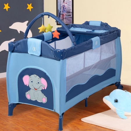 Cb16652 Portable Infant Baby Crib Playpen Bassinet Bed, Blue