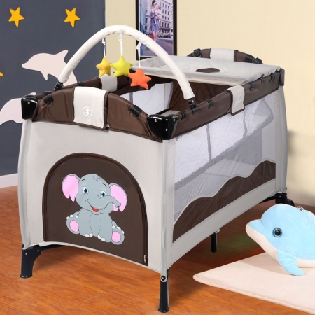 Cb16650 Portable Infant Baby Crib Playpen Bassinet Bed, Coffee
