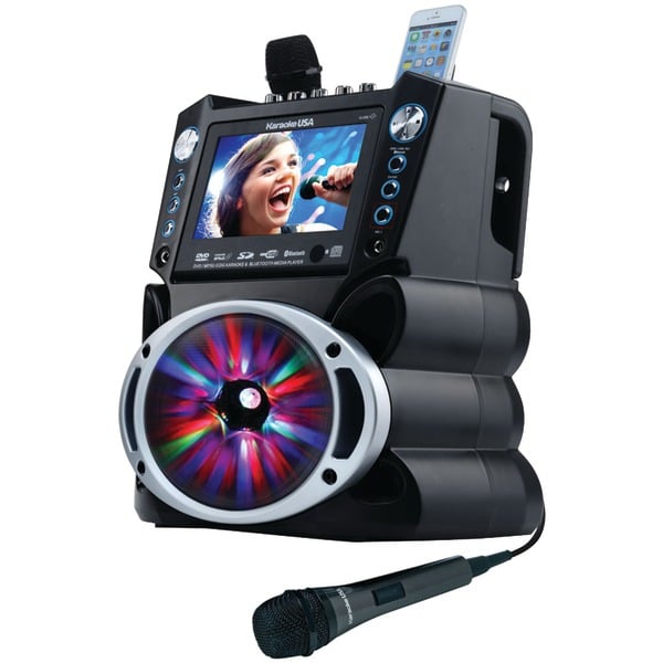 GF842 DVD-CD Plus G-MP3 Plus G Bluetooth Karaoke System with TFT Color Screen & LED Sync Lights, Black - 7 in.