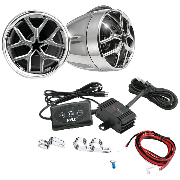 Pyle Pro PLMCA51BT Cycle Series 1400 watt Mounted Motorcycle ATV - Snowmobile amp & Weatherproof Dual-Handlebar Speakers with Bluetooth - Silver