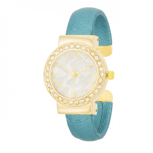Tw-14130-turquoise Fashion Shell Pearl Cuff Watch With Crystals