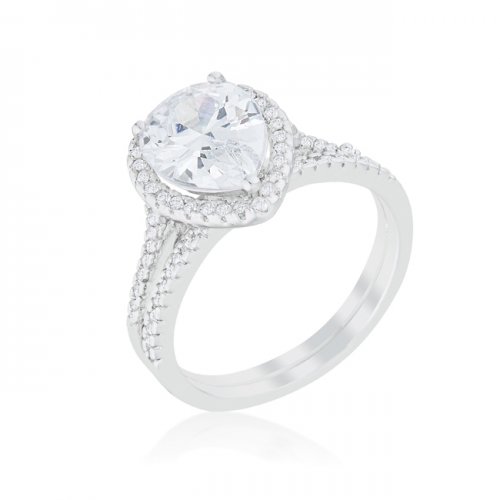 R08441r-c01-05 Halo Solitaire Pear Engagement Ring, Size 5