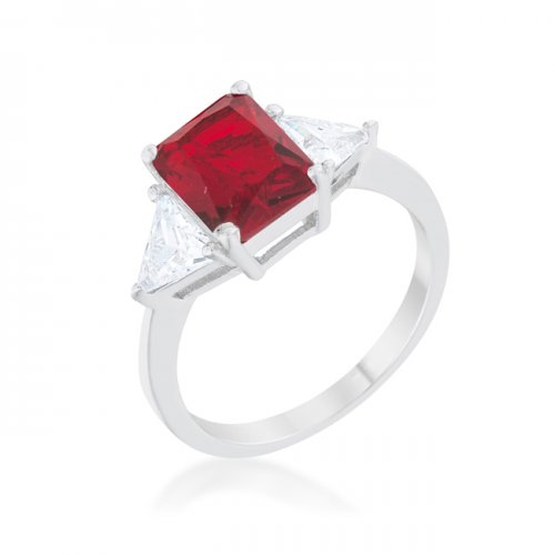 R08451r-c10-05 Classic Rhodium Engagement Ring, Ruby - Size 5