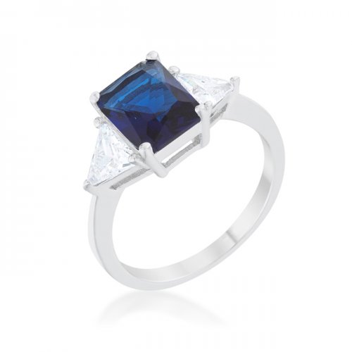 R08451r-c30-05 Classic Rhodium Engagement Ring, Sapphire - Size 5