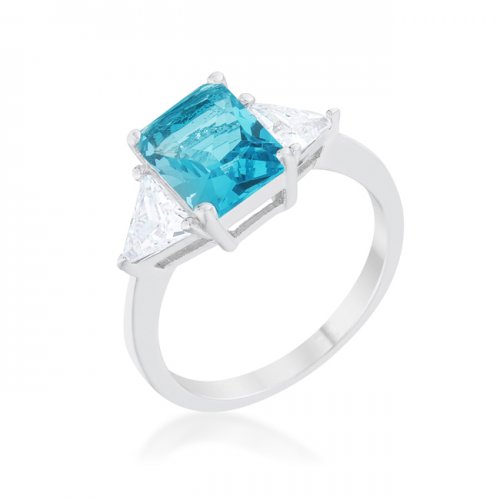 R08451r-c31-05 Classic Topa Rhodium Engagement Ring, Blue - Size 5