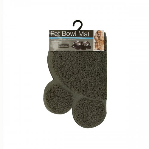Of456 Easy Clean Paw Print Pet Bowl Mat, Black & Grey