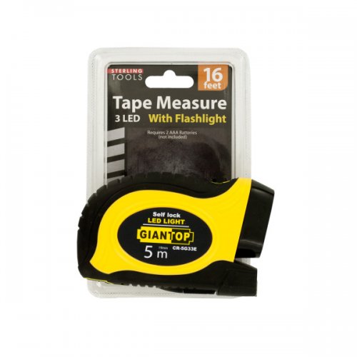 Ol583 Self-locking Tape Measure With Led Flashlight - Black, Yellow, Red, Silver