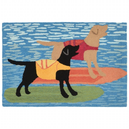 Ftp23188104 Hand Tufted Frontporch Surfboard Dogs Animal Rug, Blue - 24 X 36 In.
