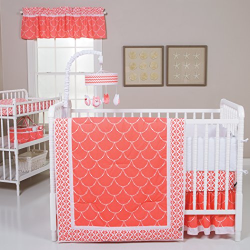 102685 Crl Lace Shell 3 Piece Crib Bedding Set - Coral & White