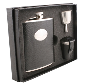 Vset27-1204 Corspa Black Snakeskin Design 6 Oz Deluxe Flask Gift Set