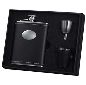 Vset27-1117 Eclipse Leather Stainless Steel 6 Oz Deluxe Flask Gift Set