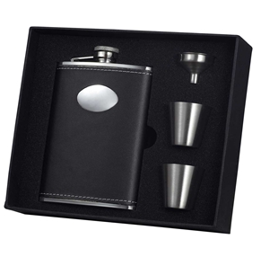Vset39-1116 Eclipse Z Black Leather 8 Oz Deluxe Flask Gift Set With 2 Shot Cups