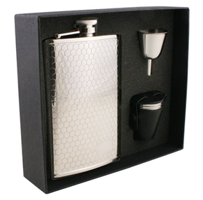 Vset29-1150 Hive Beehive Pattern 8 Oz Deluxe Flask Gift Set With 3 Shot Cups