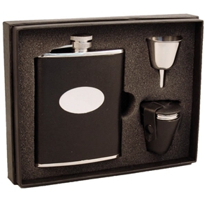 Vset27-2099 Lance Black Leather Stainless Steel 6 Oz Deluxe Flask Gift Set With 3 Shot Cups