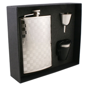 Vset29-1155 Mate Checker Design Stainless Steel 8 Oz Flask Gift Set