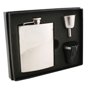 Vset27-1167 Ray Mirror Stainless Steel 8 Oz Deluxe Flask Gift Set With 3 Shot Cups