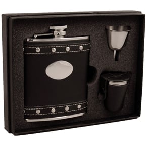 Vset27-1220 Roxanne Studded Black Leather 6 Oz Deluxe Flask Gift Set With 3 Shot Cups