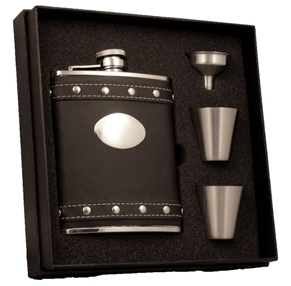 Vset38-1220 Roxanne Studded Black Leather 6 Oz Deluxe Flask Gift Set