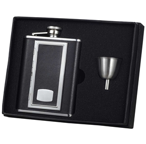 Vset16-2014 Sp Black Leather 6 Oz Flask Gift Set