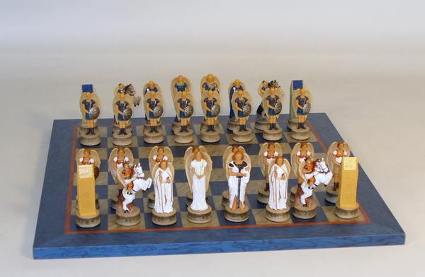 R73868-bg Angels Chess Set With Blue & Grey Wood Veneer Board