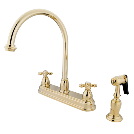 8 Inch Center Kitchen Faucet With Side Sprayer - Polished Brass