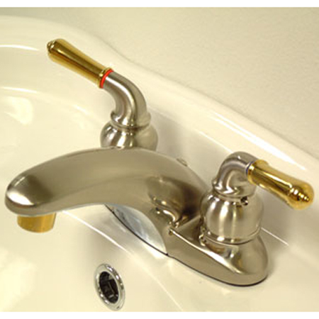 4 Inch Center Lavatory Faucet With Twin Brass Lever Handles - Satin Nickel-polished Brass