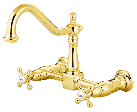 KS1242AX 8 Inch Center Wall Mount Kitchen Faucet - Polished Brass