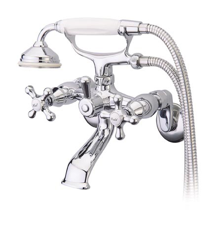 KS265C 3 .5 Inch To 8 .5 Inch Adjustable Center Spread Wall Mount Clawfoot Tub Filler With Hand Shower - Polished Chrome