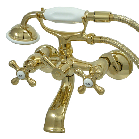 KS266PB 3 .5 Inch To 8 .5 Inch Adjustable Center Spread Tub-Wall Mount Clawfoot Tub Filler With Hand Shower - Polished Brass