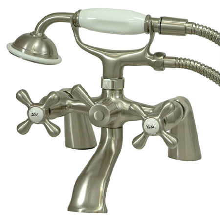 KS267SN 8 Inch Center Spread Tub-Deck Mount Clawfoot Tub Filler With Hand Shower - Satin Nickel