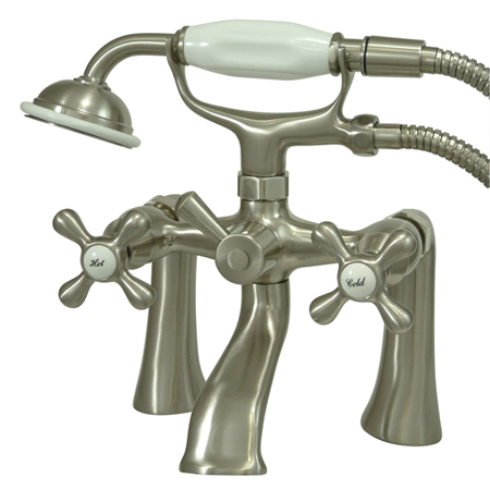 KS268SN 7 Inch Center Spread Tub-Deck Mount Clawfoot Tub Filler With Hand Shower - Satin Nickel